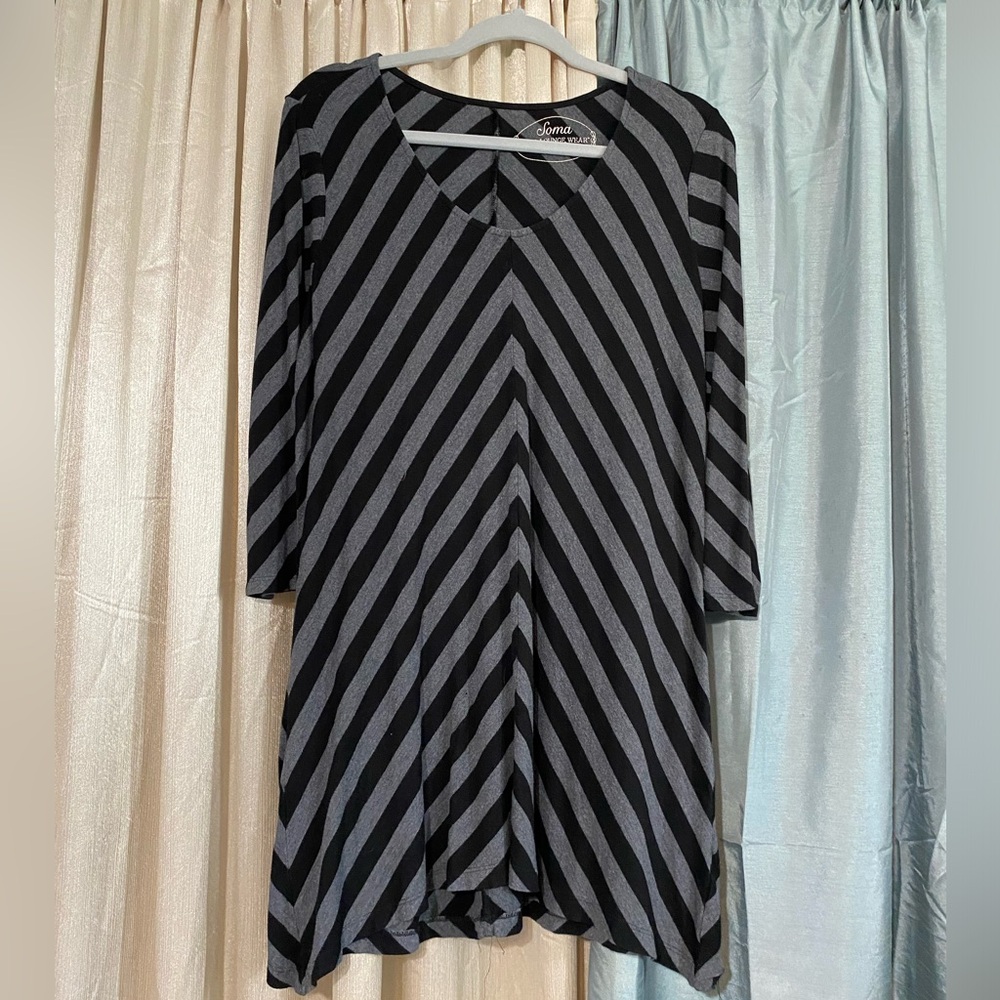 SOLD💘-Noma Black and Gray Striped Dress